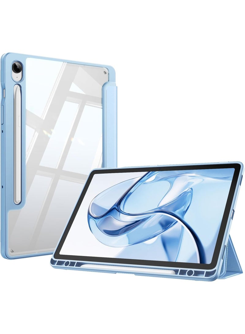 حافظة لجهاز جالكسي تاب S10 Lite/S10 FE/S9 FE/S9، حافظة سامسونج جالكسي تاب S10 Lite/S10 FE/S9، حافظة تابلت بوكاس 10.9 انش، حامل ثلاثي الطيات مع حامل قلم، غطاء خلفي شفاف مرن للنوم التلقائي ازرق سماوى - Image 1